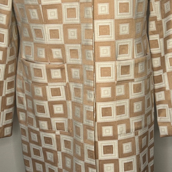 Kenar Geometric Print Coat Tan Beige Square Pattern Career Casual Women Size 8 - Picture 3 of 9